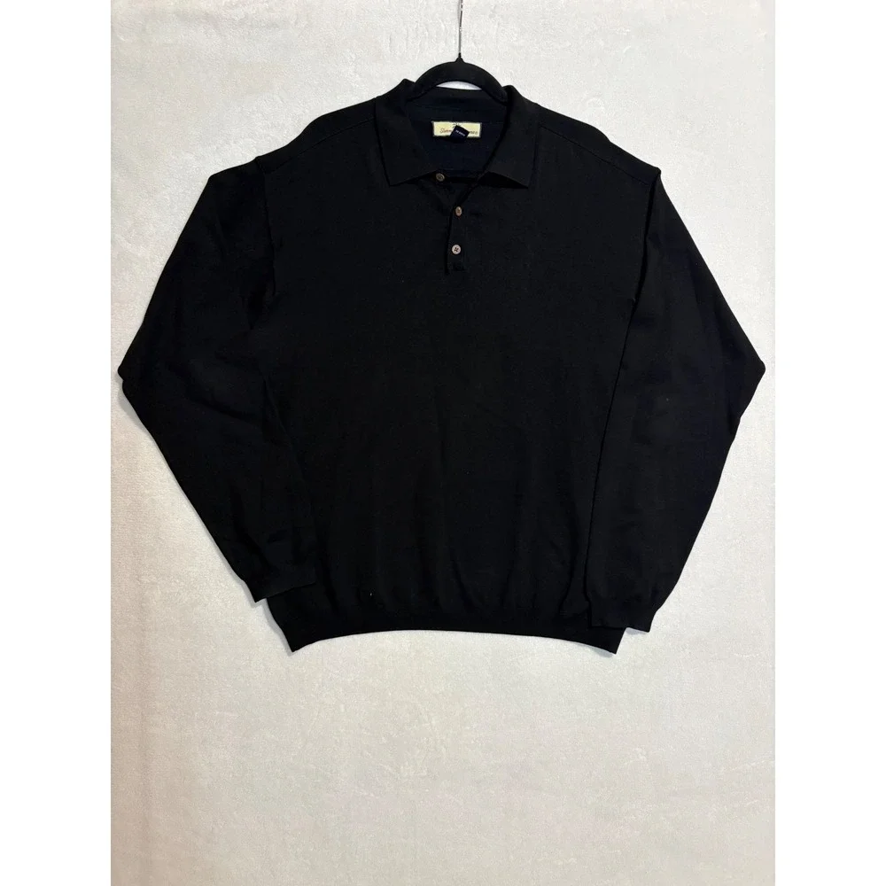 Tommy Bahama Mens XL Black Silk Blend Long Sleeve Polo Sweater Knit Collared